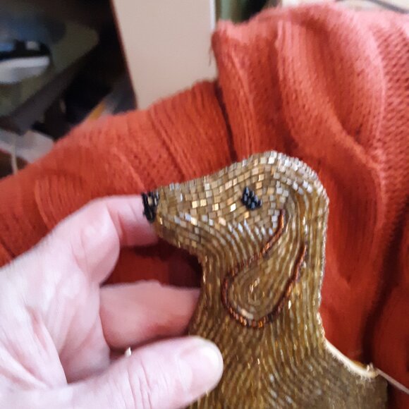 Vintage Gold Light Brown Hand Beaded Dachshund Dog Coin Purse Wallet Rare Unused - Picture 13 of 13
